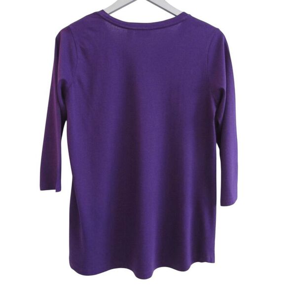 LOGO Lori Goldstein Purple V-Neck 3/4 Sleeve "The Tee" Top Sz S - Picture 4 of 4